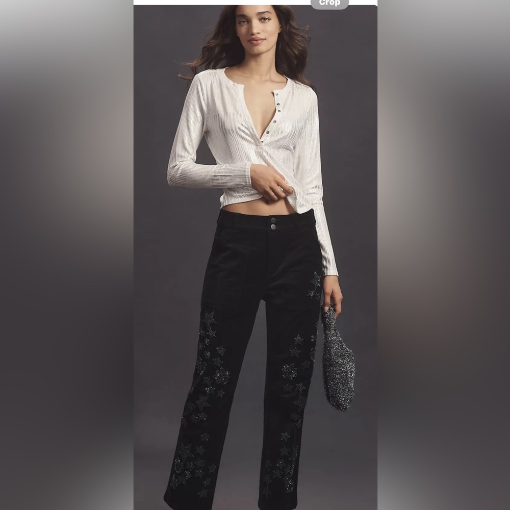 Anthropologie The Wanderer Relaxed PantsVelvety Decorative Edition BeadedStars